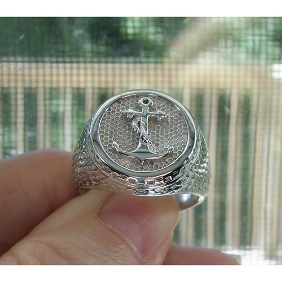 925 STERLING SILVER Men's Nautical Anchor Ring - Picture 6 of 12